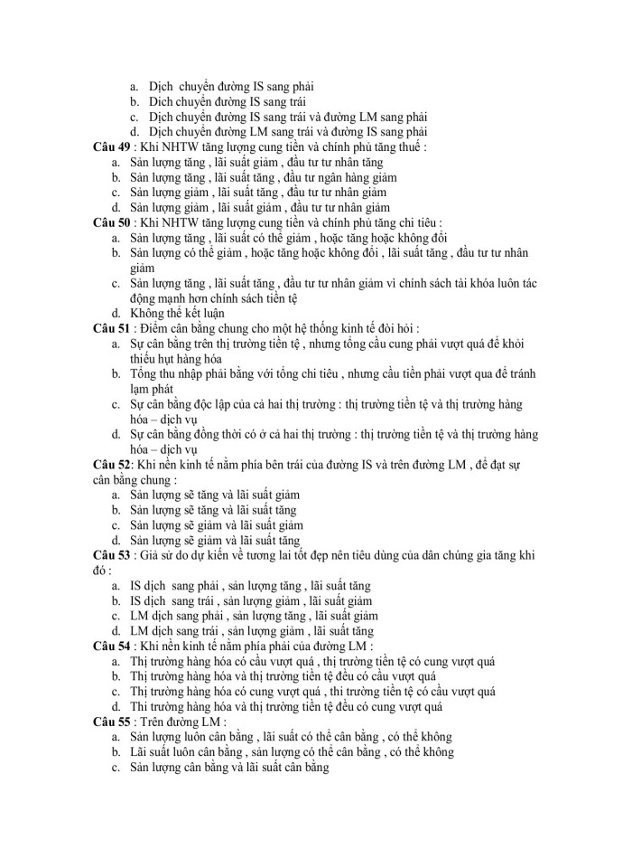 image for page 240 câu Đề thi trắc nghiệm Kinh tế vĩ mô