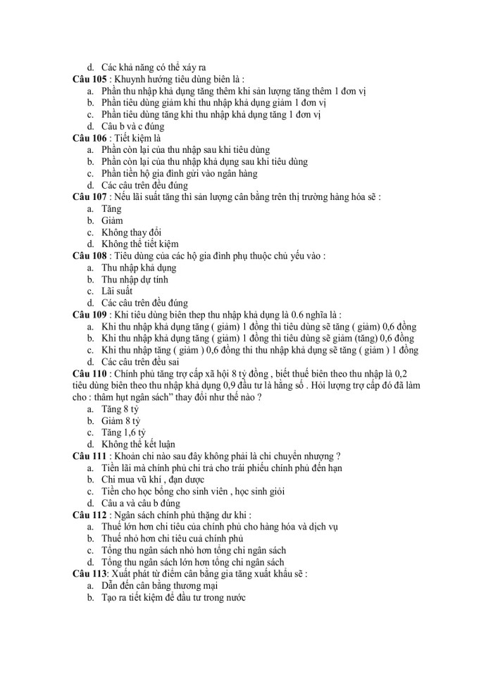 image for page 240 câu Đề thi trắc nghiệm Kinh tế vĩ mô