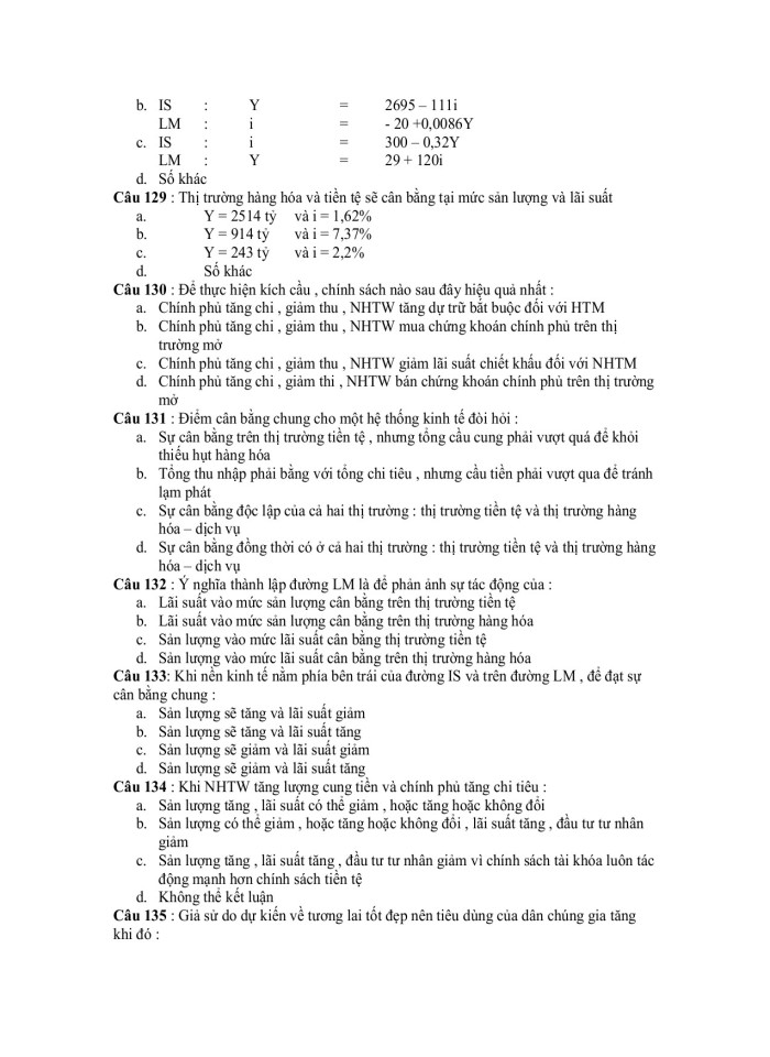 image for page 240 câu Đề thi trắc nghiệm Kinh tế vĩ mô