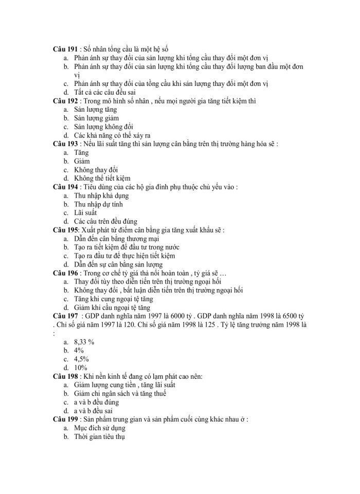 image for page 240 câu Đề thi trắc nghiệm Kinh tế vĩ mô