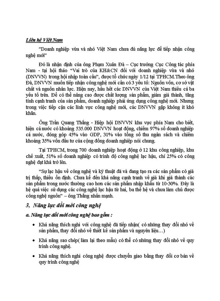 image for page Các chỉ tiêu đánh giá năng lực công nghệ cơ sở Liên hệ các năng lực này với Việt Nam hiện nay