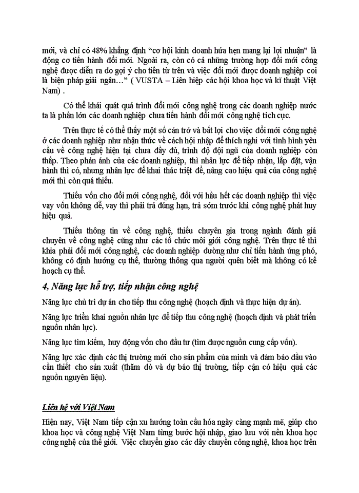 image for page Các chỉ tiêu đánh giá năng lực công nghệ cơ sở Liên hệ các năng lực này với Việt Nam hiện nay