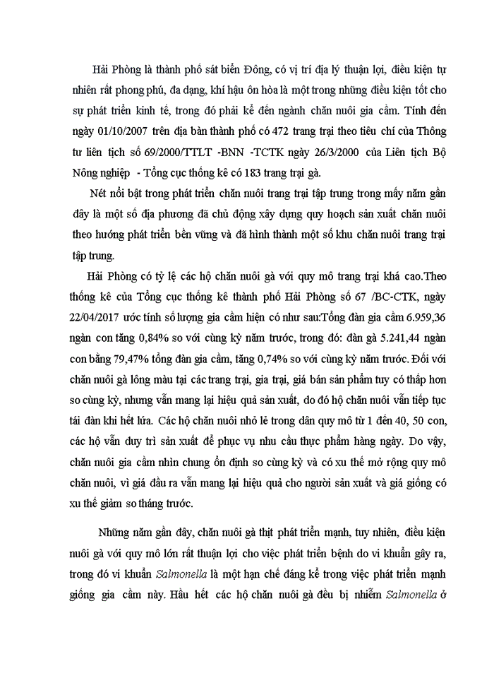 ĐIỀU TRA TỶ LỆ NHIỄM SALMONELLA TRÊN MỘT SỐ TRẠI GÀ Ở THÀNH PHỐ HẢI PHÒNG
