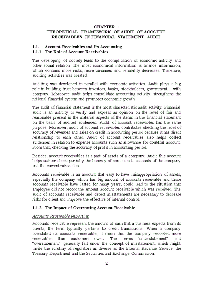 image for page TIẾNG ANH DISCUSSION OF AUDIT OF ACCOUNT RECEIVABLES IN FINANCIAL STATEMENT AUDIT