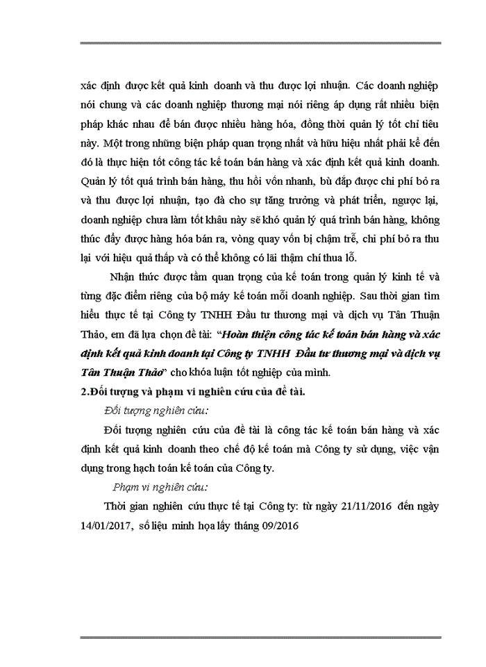 image for page Hoàn thiện công tác kế toán bán hàng và xác định kết quả kinh doanh tại Công ty TNHH Đầu tư thương mại và dịch vụ Tân Thuận Thảo