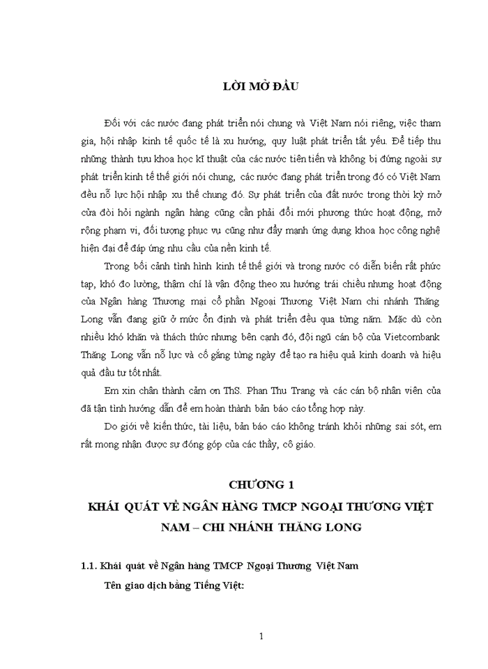 image for page Khái quát về ngân hàng tmcp ngoại thương việt nam chi nhánh thăng long