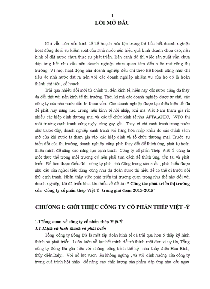 Công tác phát triển thị trường của Công ty cổ phần thép Việt Ý trong giai đoạn 2015-2018