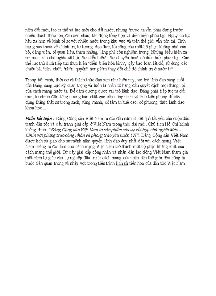 image for page Đảng cộng sản Việt Nam ra đời là sản phẩm của sự kết hợp chủ nghĩa Mác-Lênin với phong trào công nhân và phong trào yêu nước Dưới ánh sáng bằng phương pháp luận của quan điểm đó của Hồ Chí Minh sự kết hợp của tư tưởng và con người sẽ cho những sản phẩm như thế nào Minh họa nội dung trả lời bằng những ví dụ trong đời sống xã hội Việt Nam hiện nay