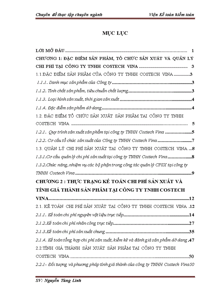 HOÀN THIỆN KẾ TOÁN CHI PHÍ SẢN XUẤT VÀ TÍNH GIÁ THÀNH SẢN PHẨM TẠI CÔNG TY TRÁCH NHIỆM HỮU HẠN COSTECH VINA