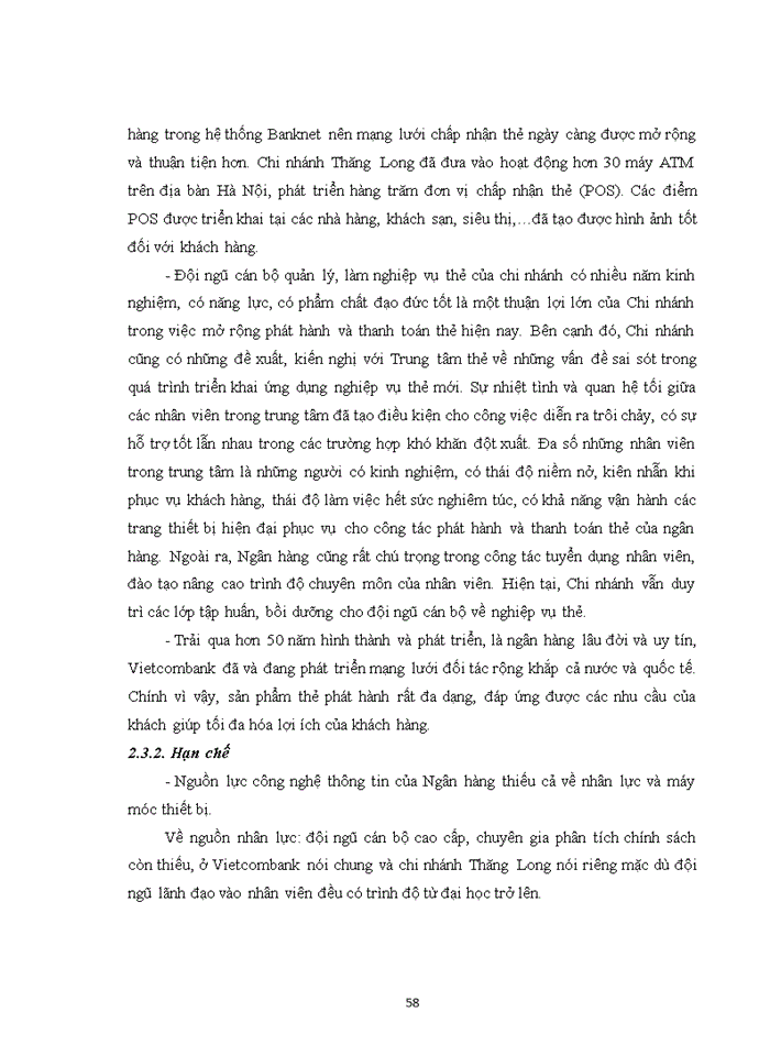 image for page Hoạt động thanh toán thẻ tại ngân hàng TMCP Ngoại Thương Việt Nam- chi nhánh Thăng Long Thực trạng và giải pháp