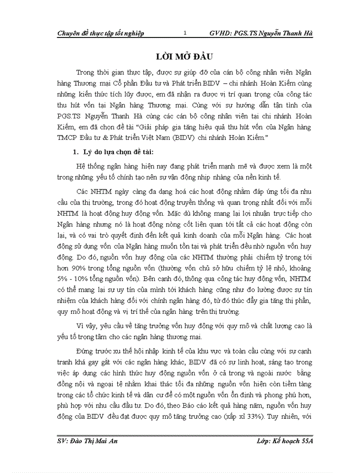 Giải pháp gia tăng hiệu quả thu hút vốn của Ngân hàng TMCP Đầu tư Phát triển Việt Nam BIDV chi nhánh Hoàn Kiếm