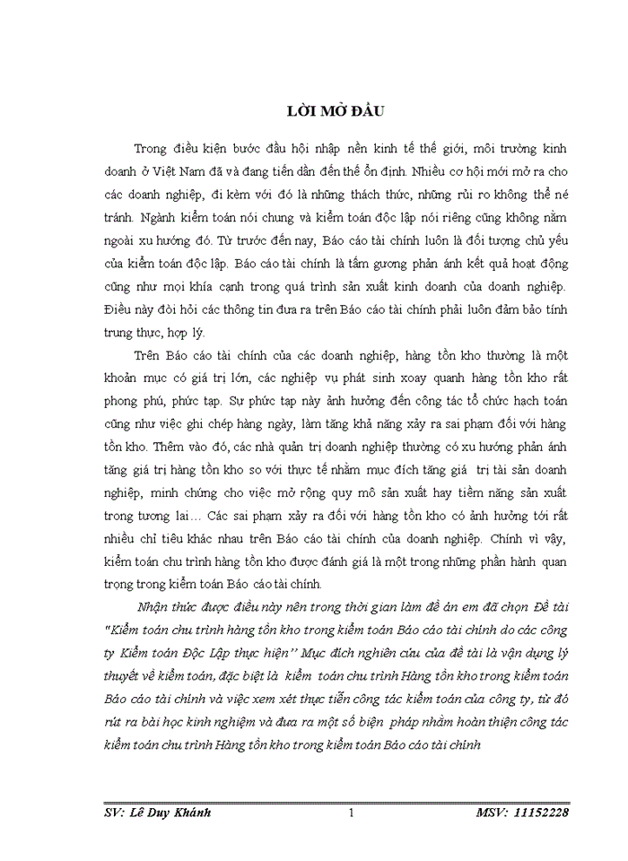 THỰC TRẠNG KIỂM TOÁN CHU TRÌNH HÀNG TỒN KHO TRONG KIỂM TOÁN BÁO CÁO TÀI CHÍNH DO CÁC CÔNG TY KIỂM TOÁN ĐỘC LẬP THỰC HIỆN