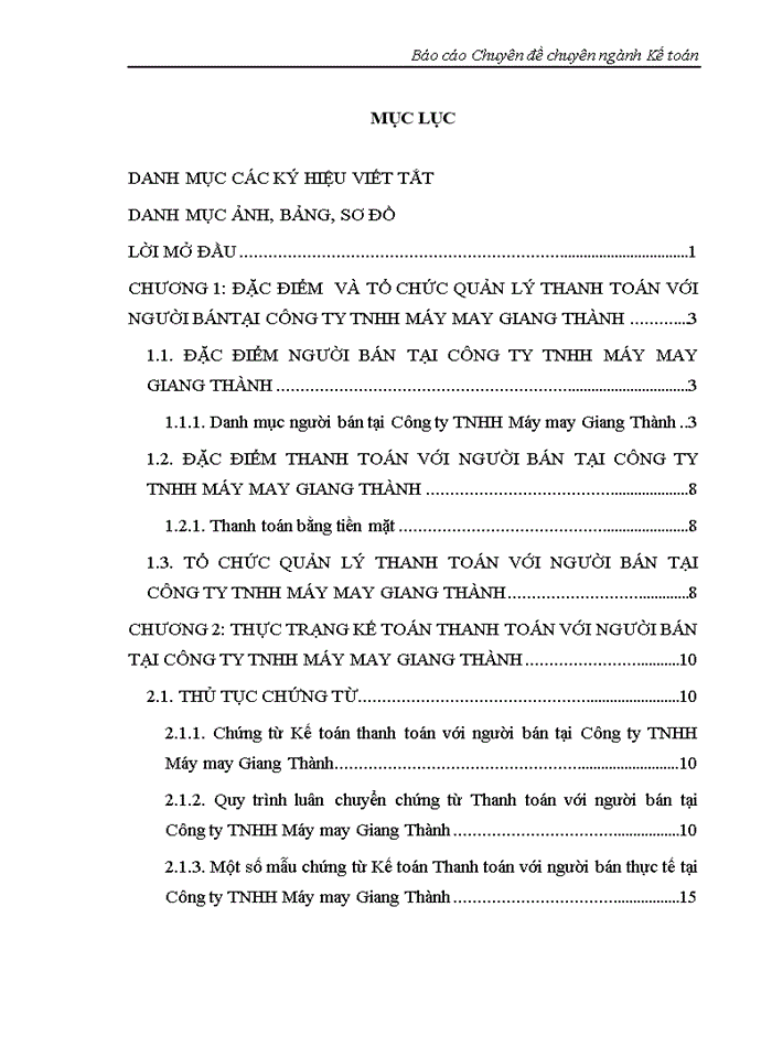 THỰC TRẠNG KẾ TOÁN THANH TOÁN VỚI NGƯỜI BÁN TẠI CÔNG TY TNHH MÁY MAY GIANG THÀNH