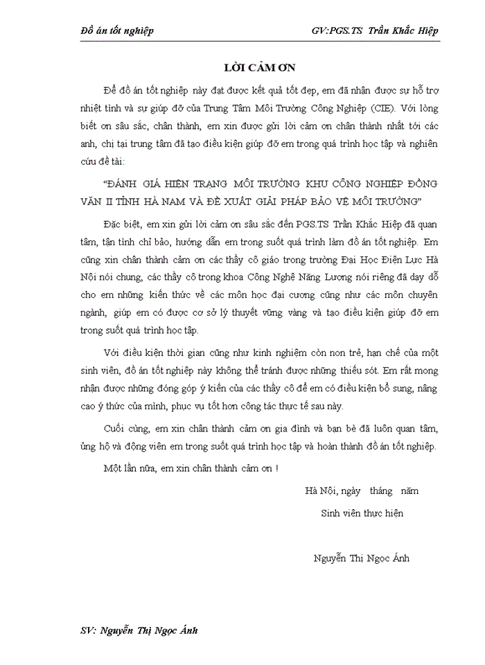 ĐÁNH GIÁ HIỆN TRẠNG MÔI TRƯỜNG KHU CÔNG NGHIỆP ĐỒNG VĂN II TỈNH HÀ NAM VÀ ĐỀ XUẤT GIẢI PHÁP BẢO VỆ MÔI TRƯỜNG