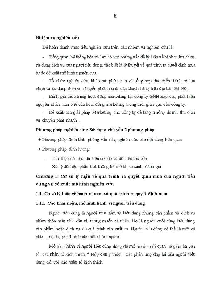 image for page Ths Nghiên cứu hành vi lựa chọn và sử dụng dịch vụ chuyển phát nhanh của khách hàng trên địa bàn Hà Nội và đề xuất một số giải pháp marketing cho công ty GNN express