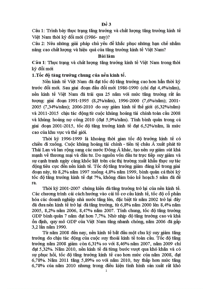Trình bày thực trạng tăng trưởng và chất lượng tăng trưởng kinh tế Việt Nam thời kỳ đổi mới 1986- nay