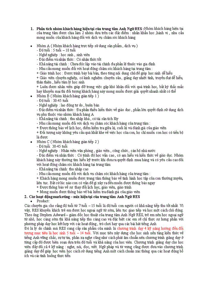 image for page Phân tích nhóm khách hàng hiện tại của trung tâm Anh Ngữ RES