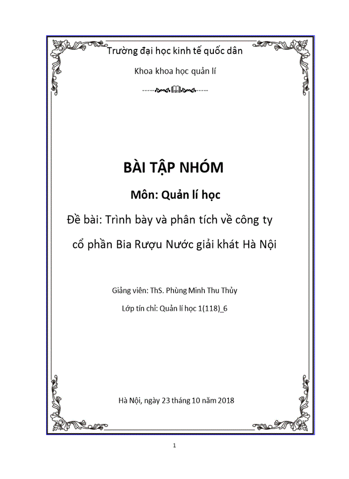 Trình bày và phân tích về công ty cổ phần bia rượi