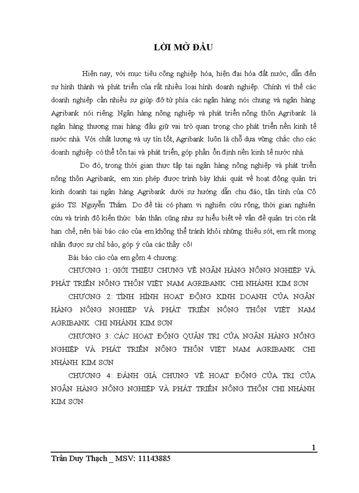 TÌNH HÌNH HOẠT ĐỘNG KINH DOANH CỦA NGÂN HÀNG NÔNG NGHIỆP VÀ PHÁT TRIỂN NÔNG THÔN VIỆT NAM AGRIBANK CHI NHÁNH KIM SƠN