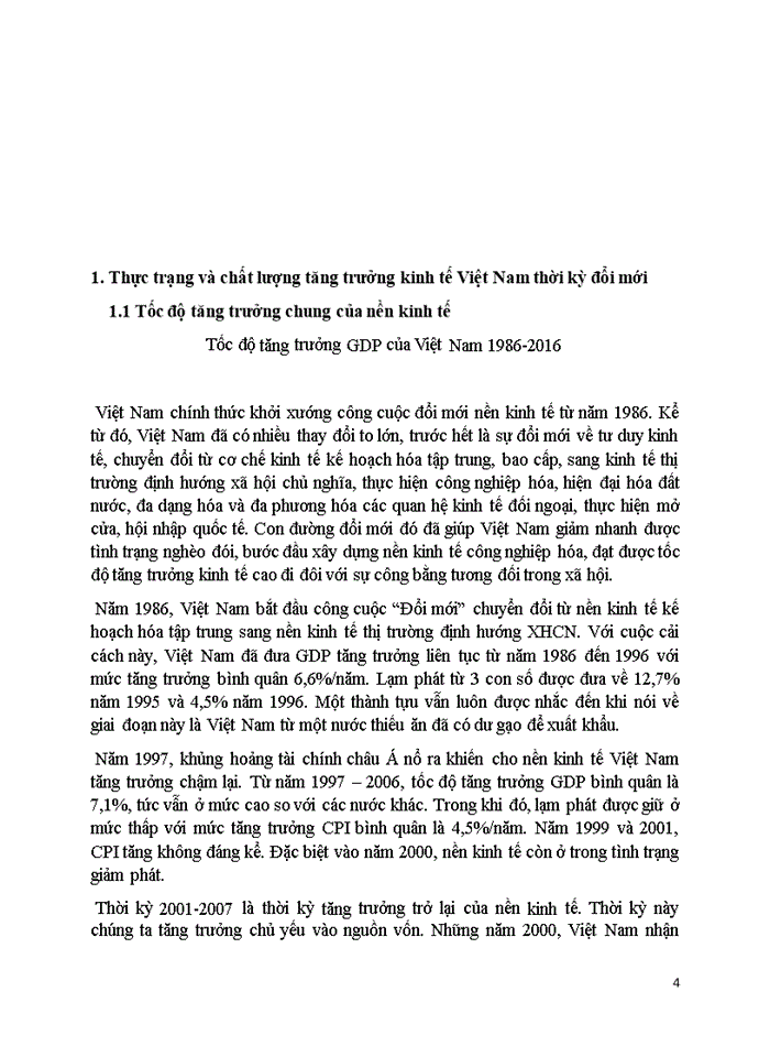 Trình bày về thực trạng và chất lượng tăng trưởng kinh tế Việt Nam thời kỳ đổi mới