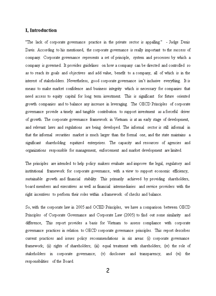 Assignment about the comparison between G20 OECD Principles of corporate governance and corporate law 2005