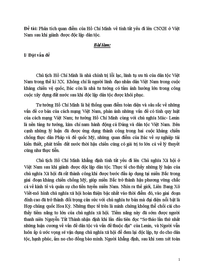 image for page Phân tích quan điểm của Hồ Chí Minh về tính tất yếu đi lên CNXH ở Việt Nam sau khi giành được độc lập dân tộc