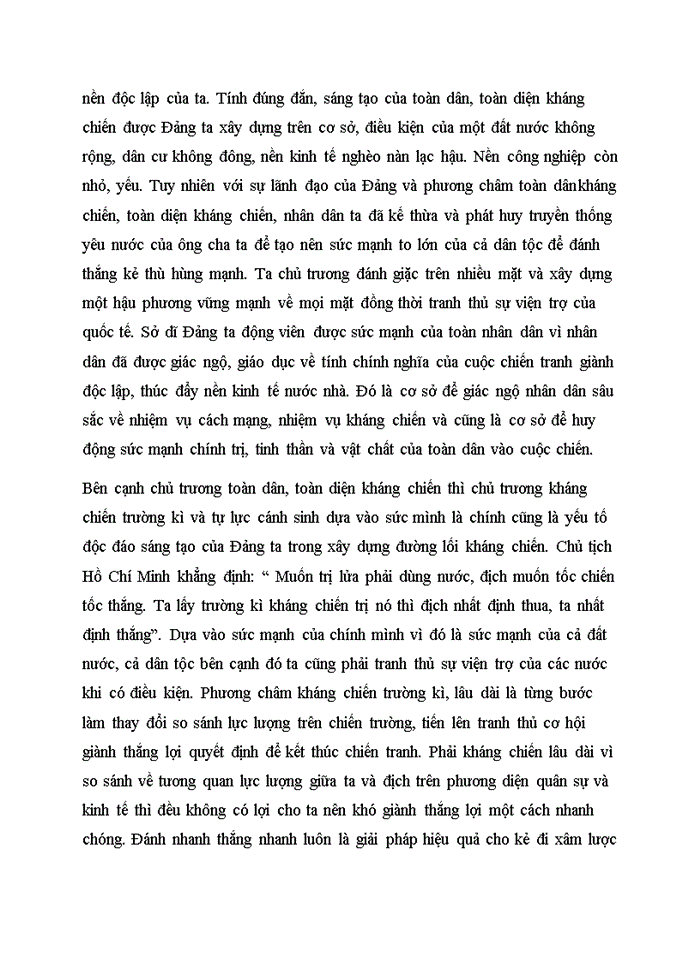 image for page Phân tích nội dung Toàn dân toàn diện lâu dài và dựa vào sức mình là chính trong đường lối kháng chiến chống thực dân Pháp của Đảng Vận dụng và liên hệ với thực tiễn công cuộc xây dựng bảo vệ Tổ quốc Việt Nam hiện nay