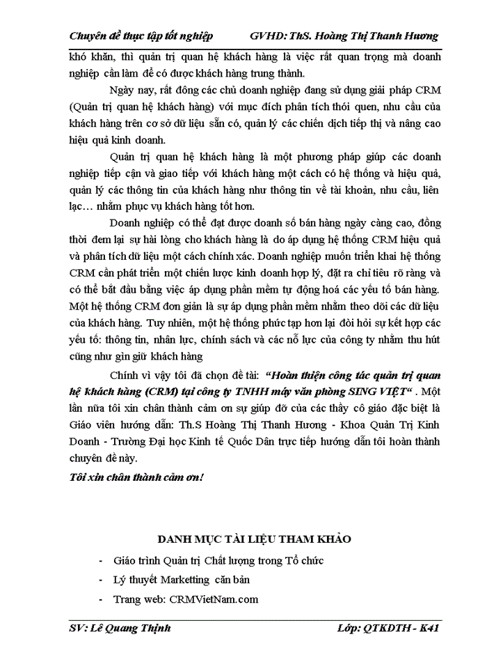 image for page Hoàn thiện công tác quản trị quan hệ khách hàng CRM tại công ty TNHH Máy văn phòng Sing- Việt