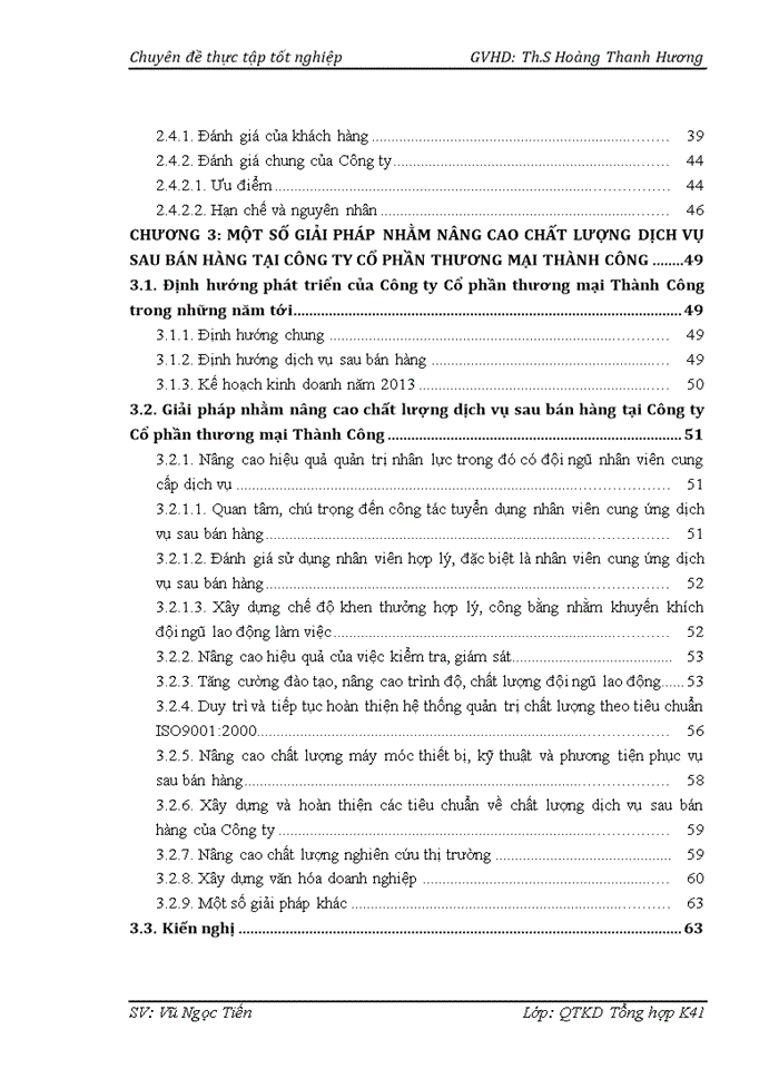Giải pháp nhằm nâng cao chất lượng dịch vụ sau bán hàng của Công ty Cổ phần thương mại Thành Công