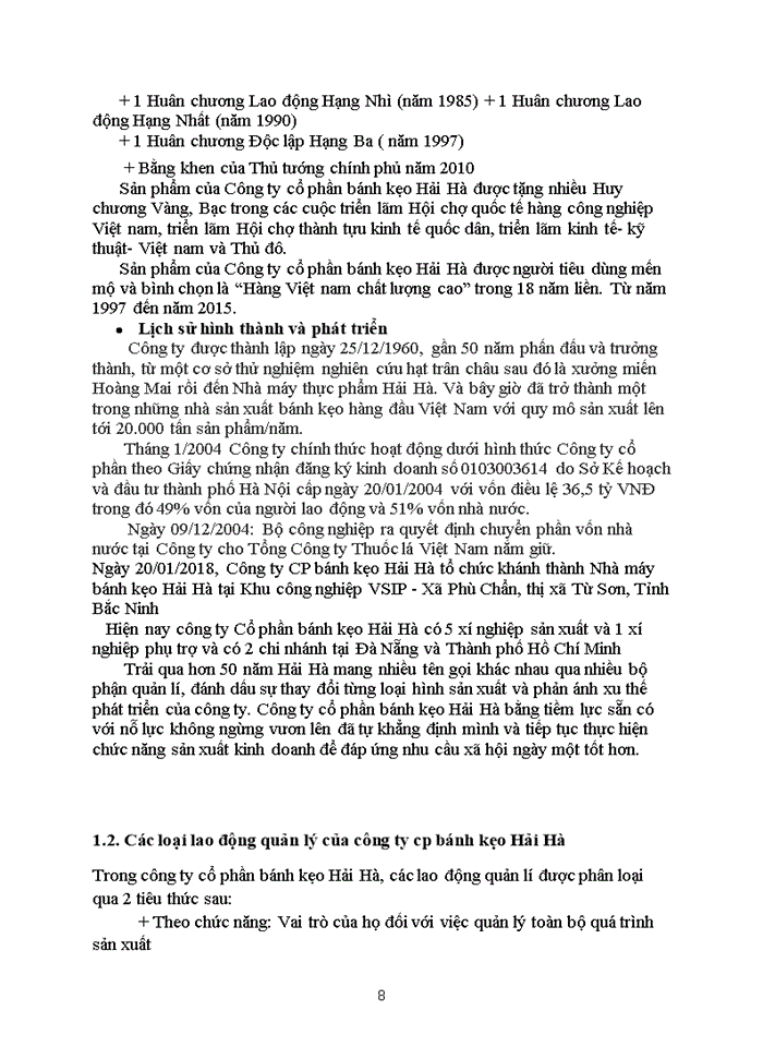 image for page Thực trạng công tác tổ chức lao động cho lao động quản lý của Công ty Bánh kẹo Hải Hà
