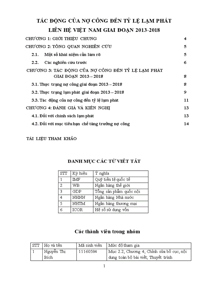 TÁC ĐỘNG CỦA NỢ CÔNG ĐẾN TỶ LỆ LẠM PHÁT LIÊN HỆ VIỆT NAM GIAI ĐOẠN 2013-2018