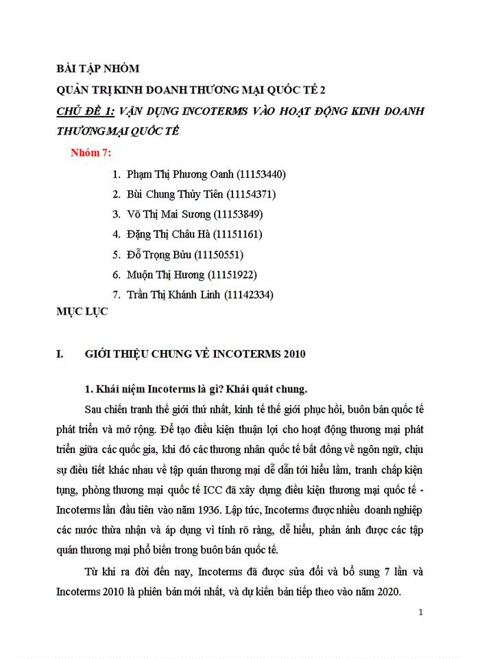 VẬN DỤNG INCOTERMS VÀO HOẠT ĐỘNG KINH DOANH THƯƠNG MẠI QUỐC TẾ