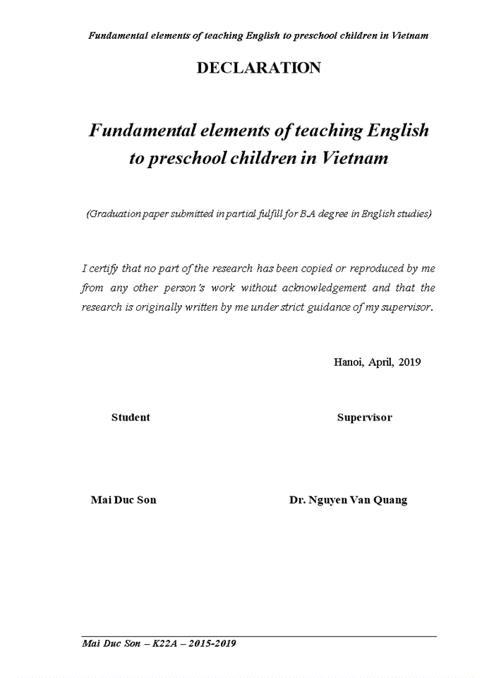 image for page Tiếng anh Fundamental elements of teaching English to preschool children in Vietnam