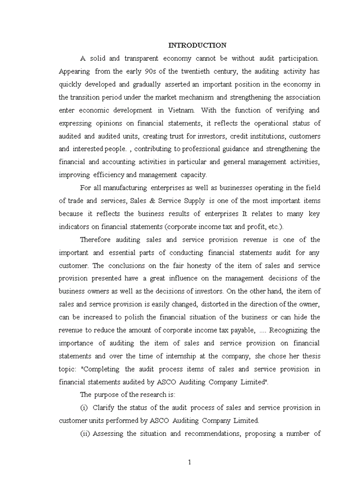 image for page Tiếng anh Complete the audit process of sales items and service provision revenue in auditing financial statements of ASCO Auditing Companyv