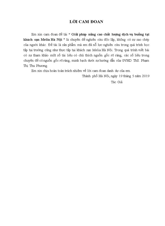 image for page Giải pháp nâng cao chất lượng dịch vụ buồng tại khách sạn Melia Hà Nội