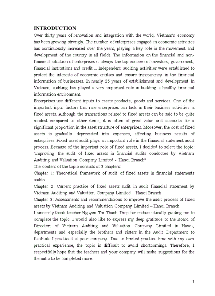 image for page TIẾNG ANH IMPROVING AUDIT OF FIXED ASSETS IN FINANCIAL AUDIT CONDUCTED BY VIETNAM AUDITING AND VALUATION COMPANY LIMITED HANOI BRANCH