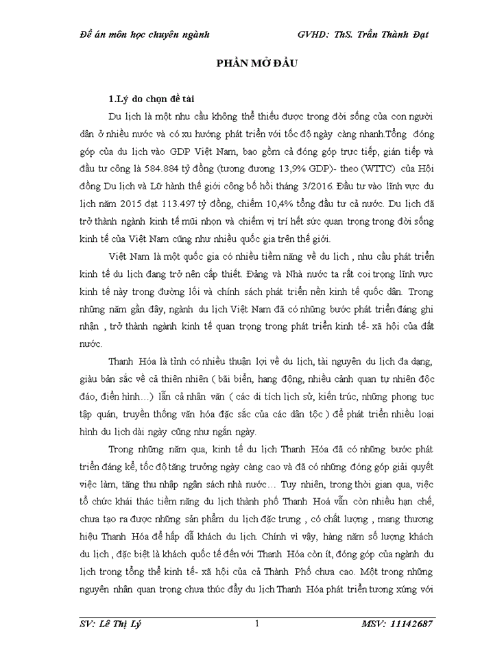 THỨC TRẠNG VÀ GIẢI PHÁP DU LỊCH Ở THANH HOÁ DƯỚI GÓC NHÌN KINH TẾ