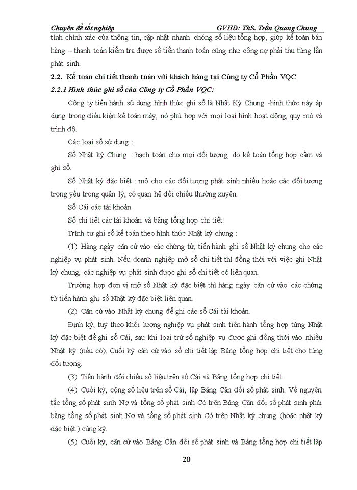 image for page Hoàn thiện kế tóan thanh toán với khách hàng tại công ty cổ phần VQC