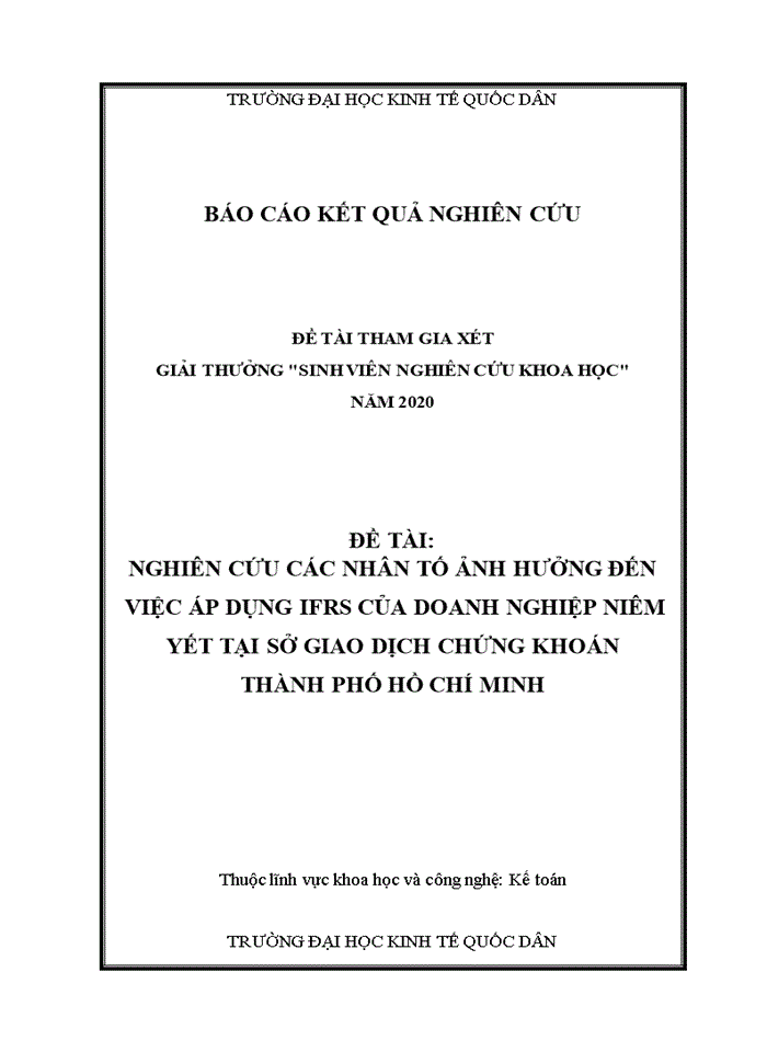 NGHIÊN CỨU CÁC NHÂN TỐ ẢNH HƯỞNG ĐẾN VIỆC ÁP DỤNG IFRS CỦA DOANH NGHIỆP NIÊM YẾT TẠI SỞ GIAO DỊCH CHỨNG KHOÁN THÀNH PHỐ HỒ CHÍ MINH