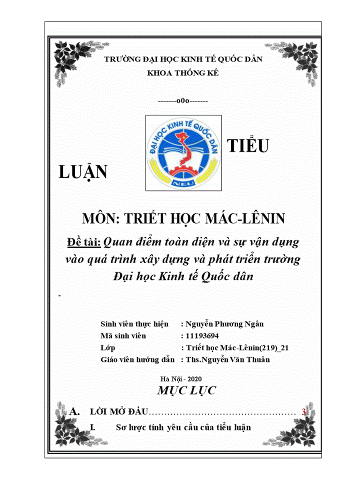 Quan điểm toàn diện và sự vận dụng vào quá trình xây dựng và phát triển trường Đại học Kinh tế Quốc dân