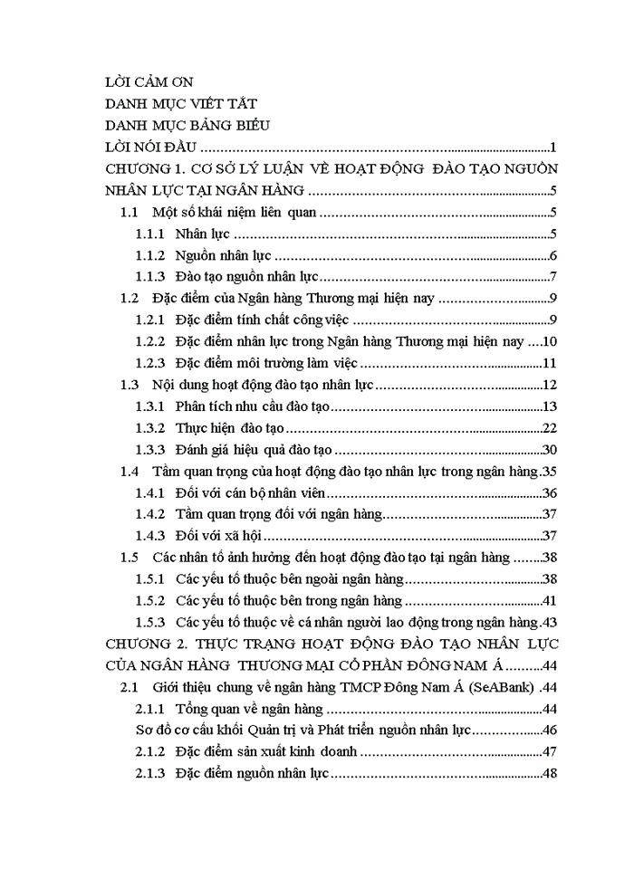 THỰC TRẠNG HOẠT ĐỘNG ĐÀO TẠO TẠI NGÂN HÀNG THƯƠNG MẠI CỔ PHẨN ĐÔNG NAM Á