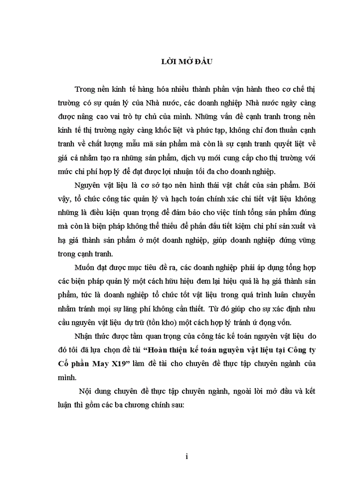 image for page HOÀN THIỆN KẾ TOÁN NGUYÊN VẬT LIỆU TẠI CÔNG TY CỔ PHẦN MAY X19