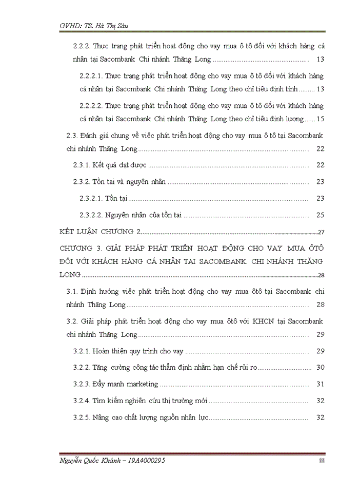 PHÁT TRIỂN HOẠT ĐỘNG CHO VAY MUA ÔTÔ ĐỐI VỚI KHÁCH HÀNG CÁ NHÂN TẠI NGÂN HÀNG SACOMBANK CHI NHÁNH THĂNG LONG