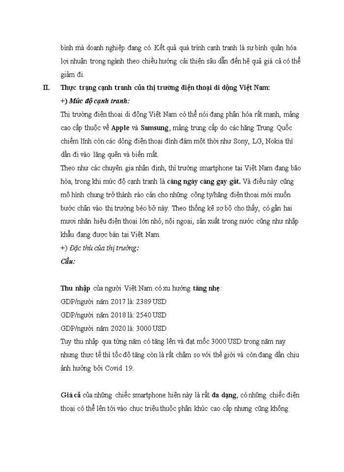 Vận dụng quy luật cạnh tranh trong nền kinh tế thị trường nghiên cứu sự cạnh tranh của công ty Vinsmart trong thị trường điện thoại di động Việt Nam hiện nay từ 2018- 2020