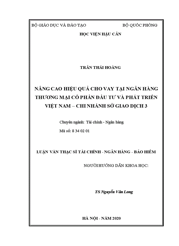 THS NÂNG CAO HIỆU QUẢ CHO VAY TẠI NGÂN HÀNG THƯƠNG MẠI CỔ PHẦN ĐẦU TƯ VÀ PHÁT TRIỂN VIỆT NAM CHI NHÁNH SỞ GIAO DỊCH 3