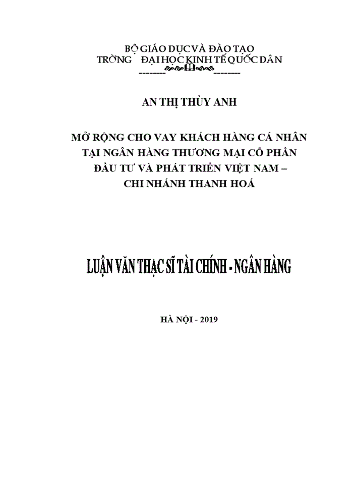 THS MỞ RỘNG CHO VAY KHÁCH HÀNG CÁ NHÂN TẠI NGÂN HÀNG THƯƠNG MẠI CỔ PHẦN ĐẦU TƯ VÀ PHÁT TRIỂN VIỆT NAM CHI NHÁNH THANH HOÁ