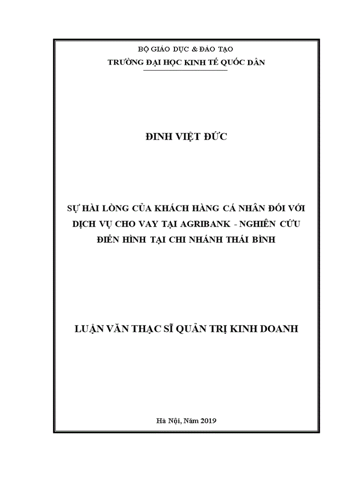 image for page ThS Sự hài lòng của khách hàng cá nhân đối với dịch vụ cho vay tại Agribank Nghiên cứu điển hình tại chi nhánh Thái Bình