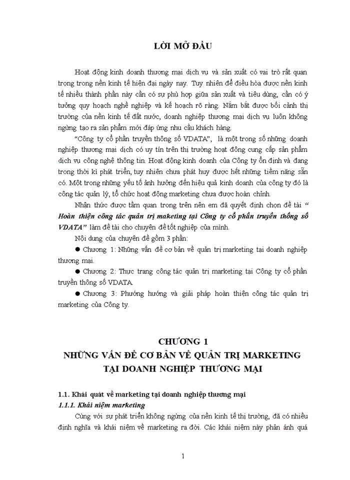 Hoàn thiện công tác quản trị maketing tại Công ty cổ phần truyền thống số VDATA