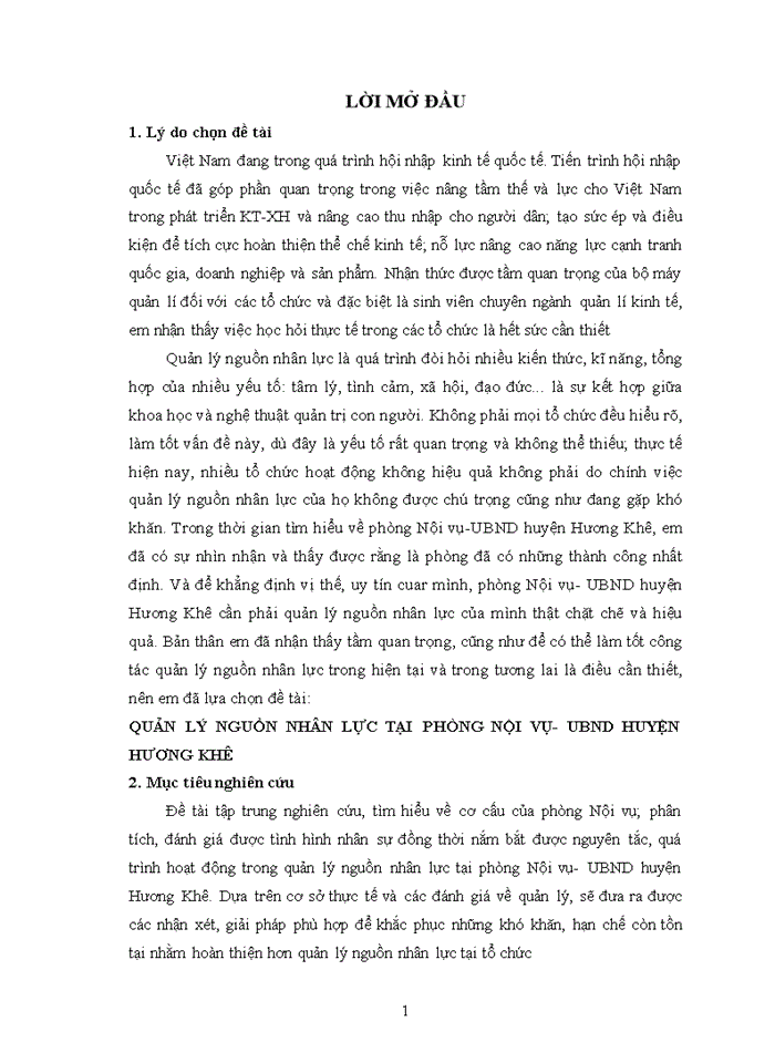 QUẢN LÝ NGUỒN NHÂN LỰC TẠI PHÒNG NỘI VỤ- UBND HUYỆN HƯƠNG KHÊ