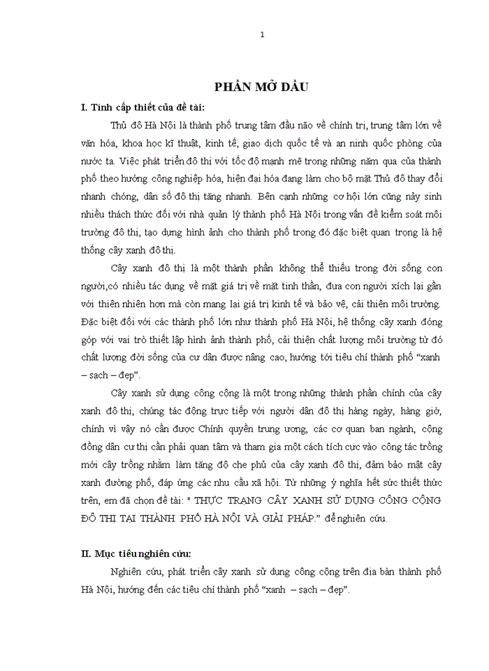 THỰC TRẠNG CÂY XANH SỬ DỤNG CÔNG CỘNG ĐÔ THỊ TẠI THÀNH PHỐ HÀ NỘI VÀ GIẢI PHÁP